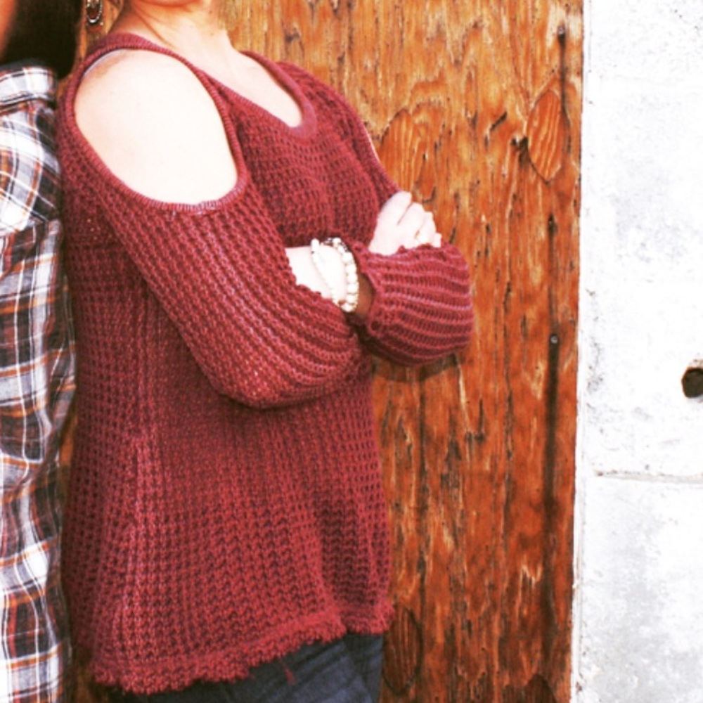 Raspberry cold shoulder top